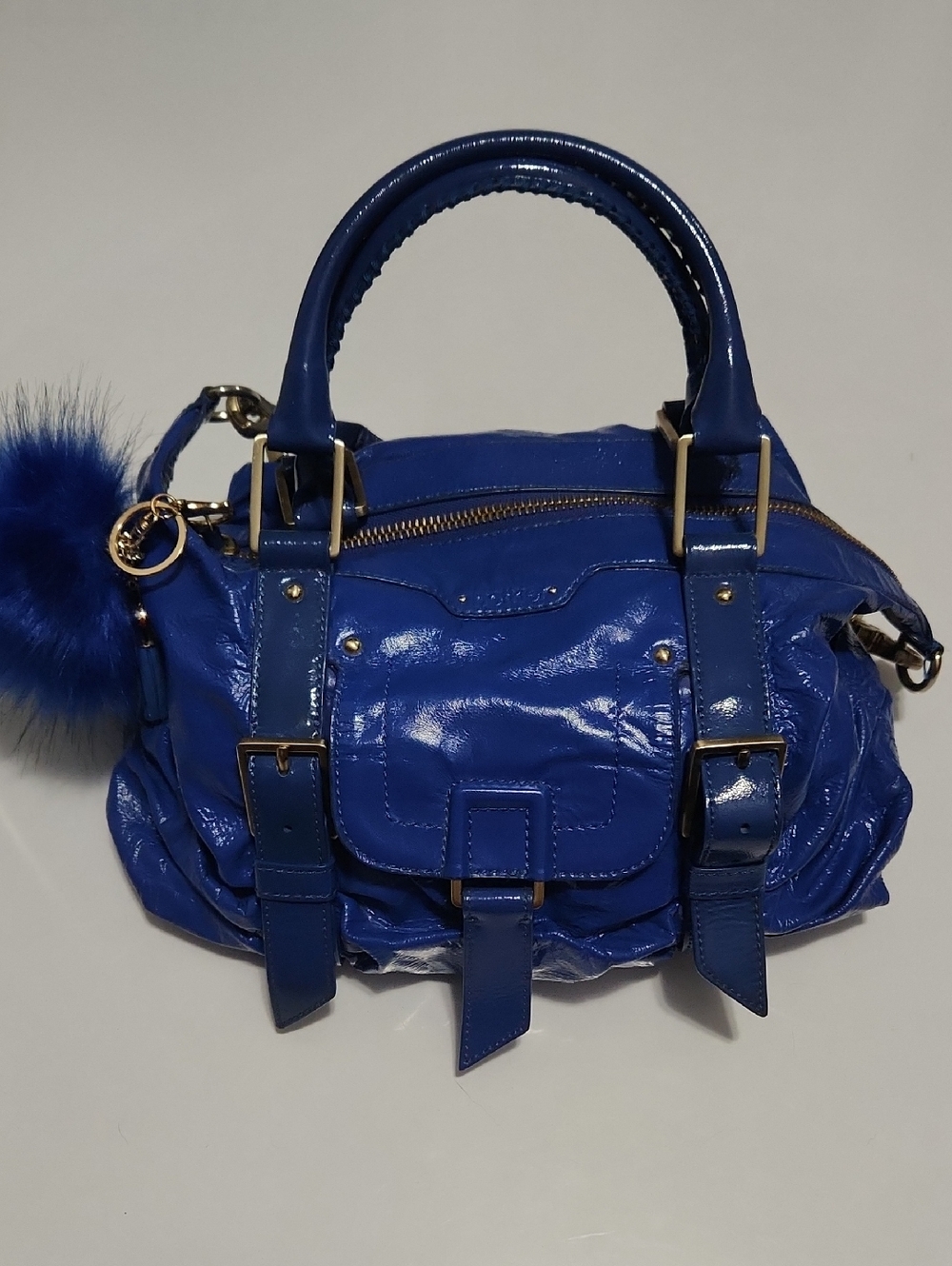 Botkier Sasha Blue Patent Satchel with Gold Accents
